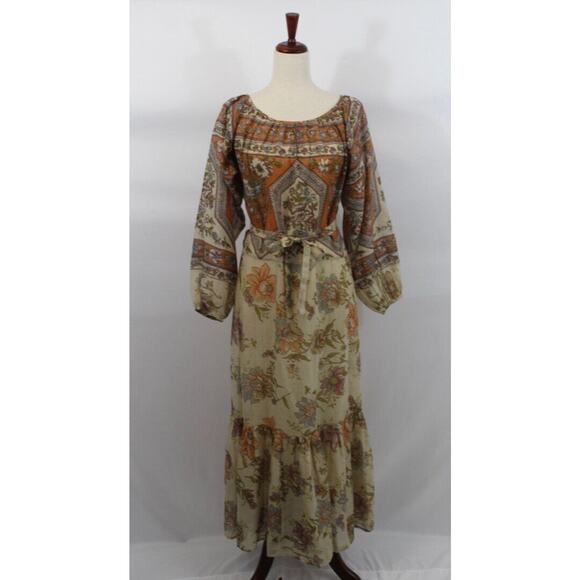 MES DEMOISELLES Sz 34 2 XS Reunion Dress Maxi Boho Floral Belted Midi - Picture 13 of 13